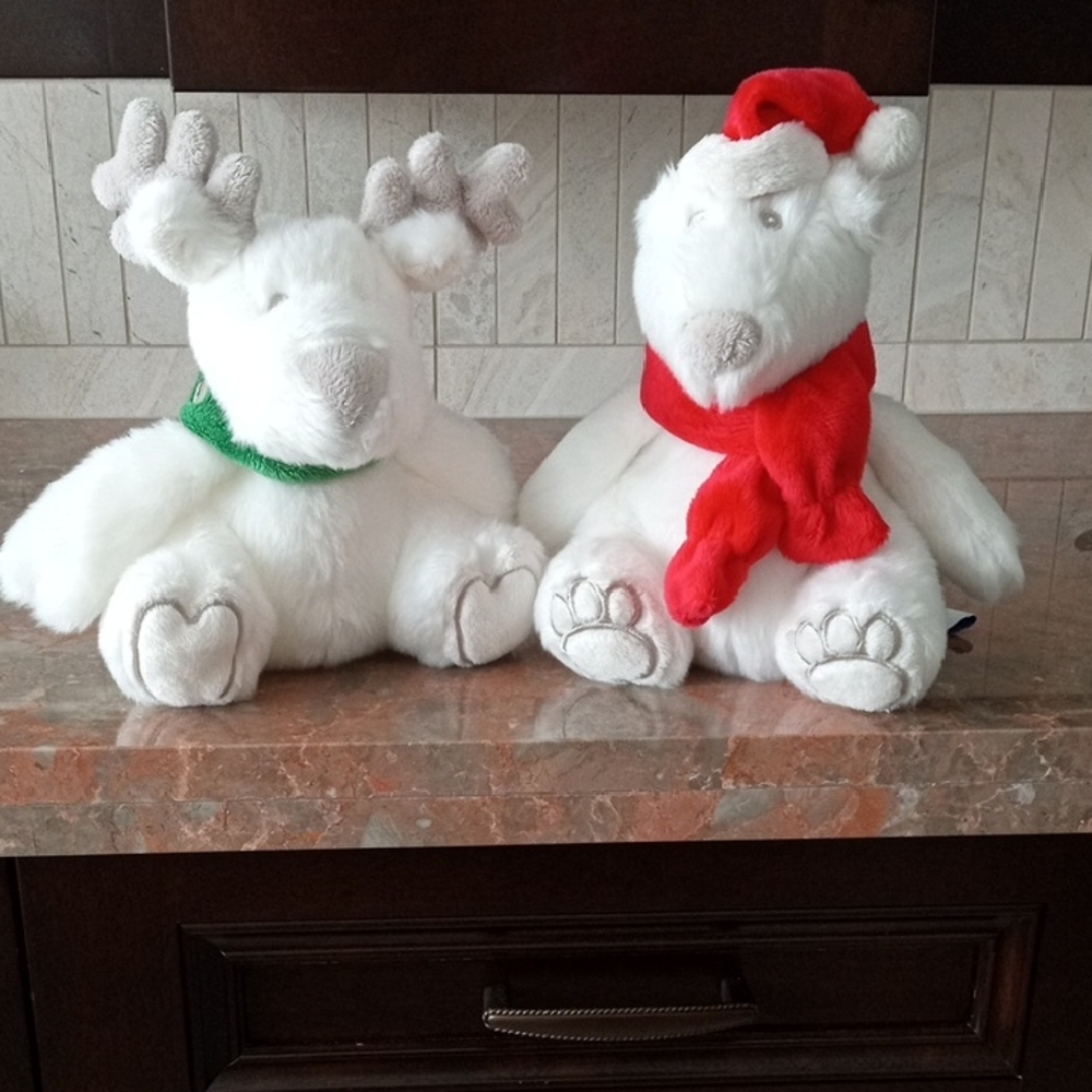 White Plush Reindeer and Bear Set